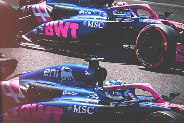 Formula 1 cars on a city circuit.